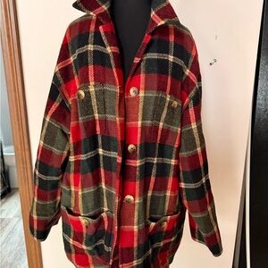 Jones New York Plaid Shacket Button-Up Wool Jacket in Red, Black & Green
